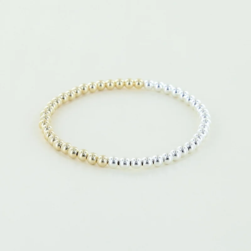 chic gemstone bracelet for women-4mm Half Sterling Silver, Half 14k Yellow Gold Fill Beaded Stacking Bracelet