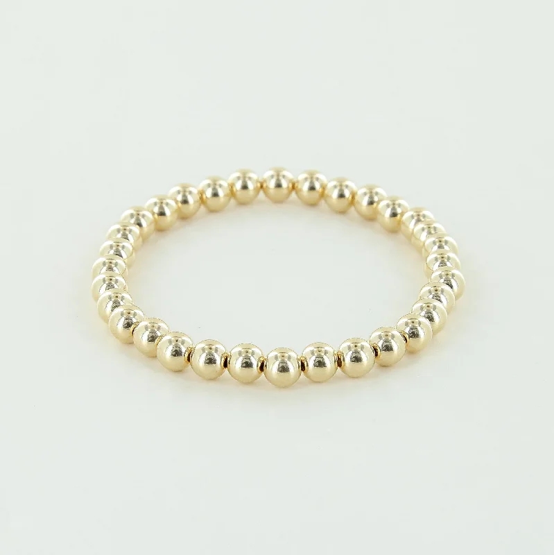 leather and silver bracelet for women-6mm 14k Yellow Gold Fill Beaded Stacking Bracelet