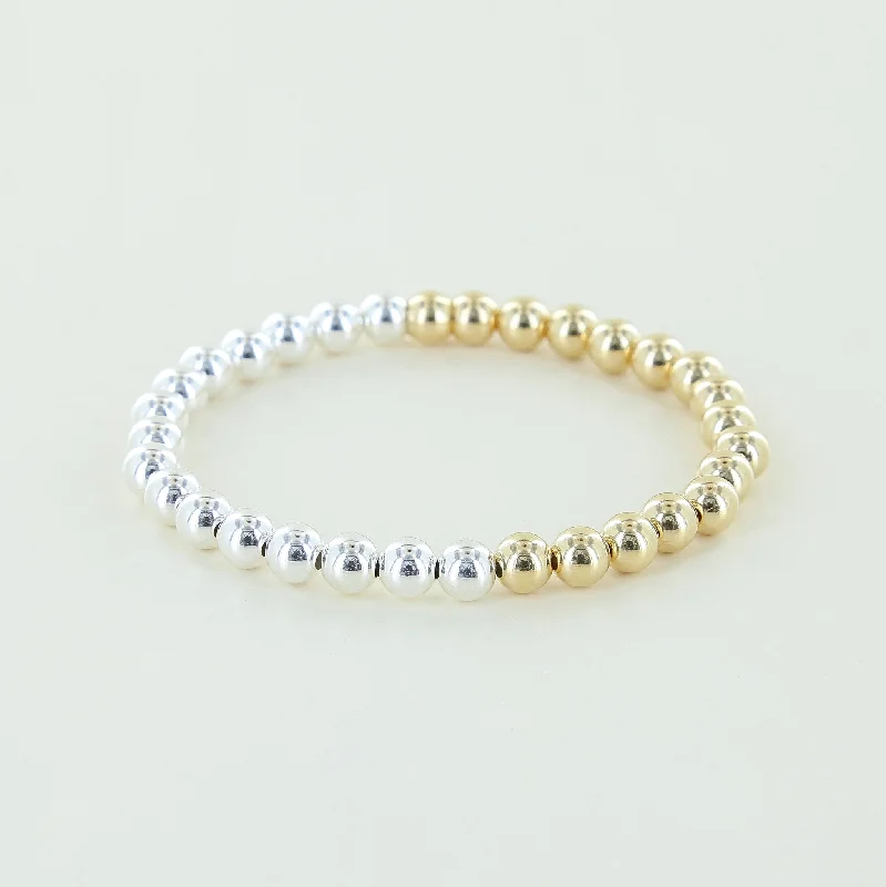 bracelet with family charms-6mm Half Sterling Silver, Half 14k Yellow Gold Fill Beaded Stacking Bracelet