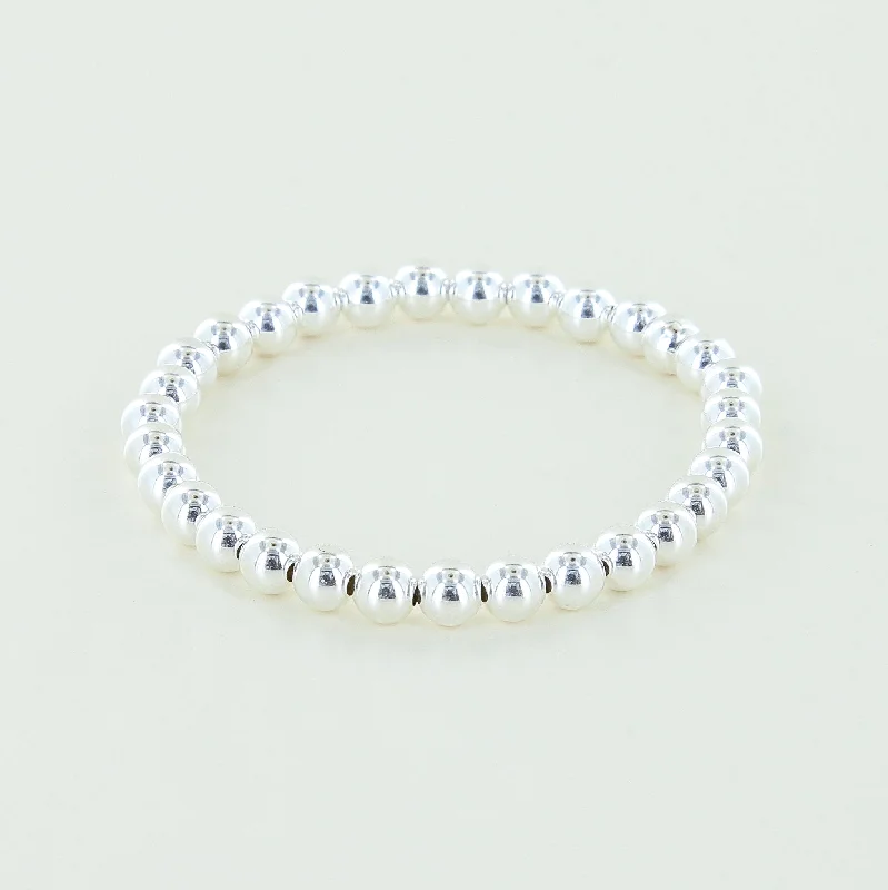 trendy friendship bracelet for girls-6mm Sterling Silver Beaded Stacking Bracelet