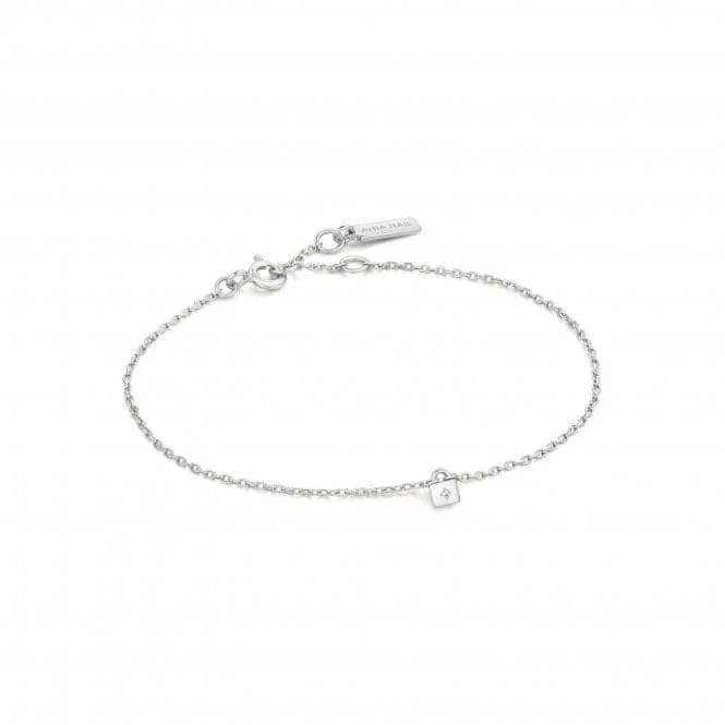 silver bracelet with sapphire-Silver Padlock Bracelet B032-02H