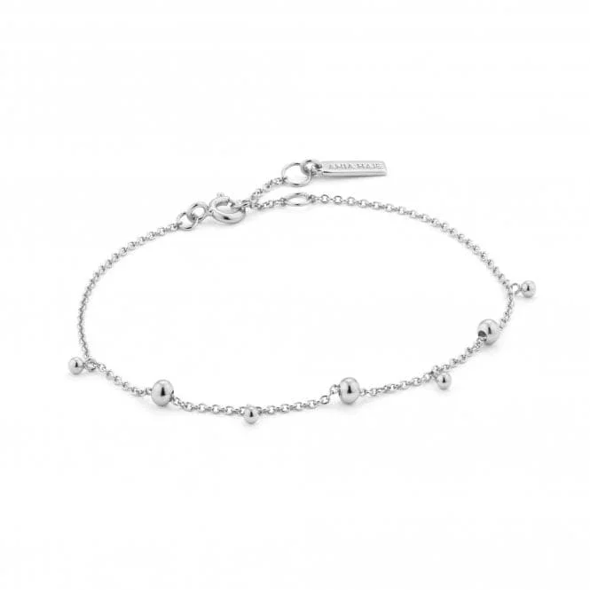 luxury engraved bracelet for him-Sterling Silver Rhodium Plated Modern Drop Balls Bracelet B002-03H