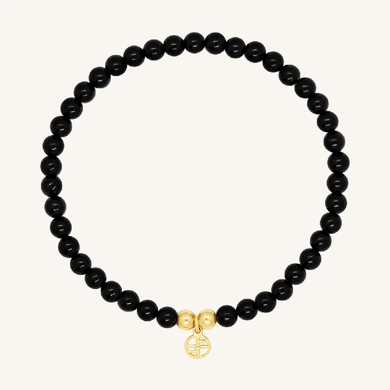 gold bracelet with diamond for women-Black Agate Lumier Bracelet - Stone of Strength