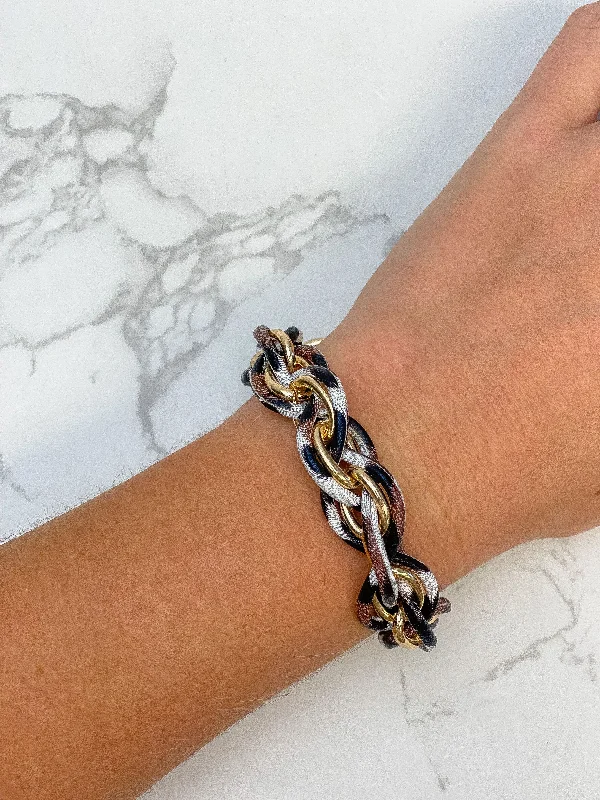 elegant multi-layer bracelet-Black & White Marbled Gold Chain Link Bracelet