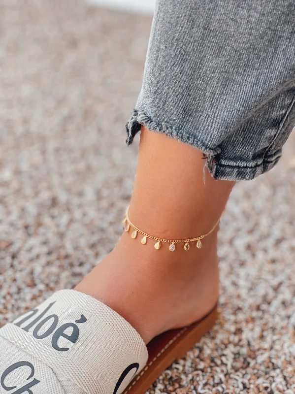 unique leather bracelet for gifts-Cubic Zirconia Dangle Anklet - Gold