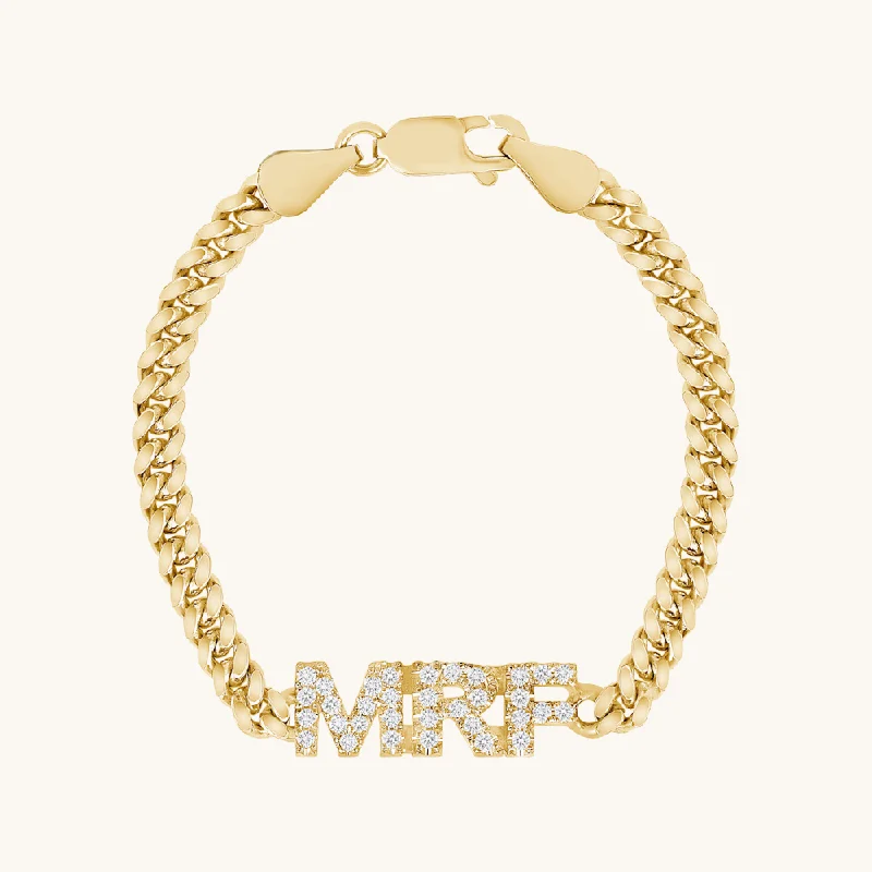 custom-made bracelet for girls-Diamond Initial Cuban Chain Bracelet