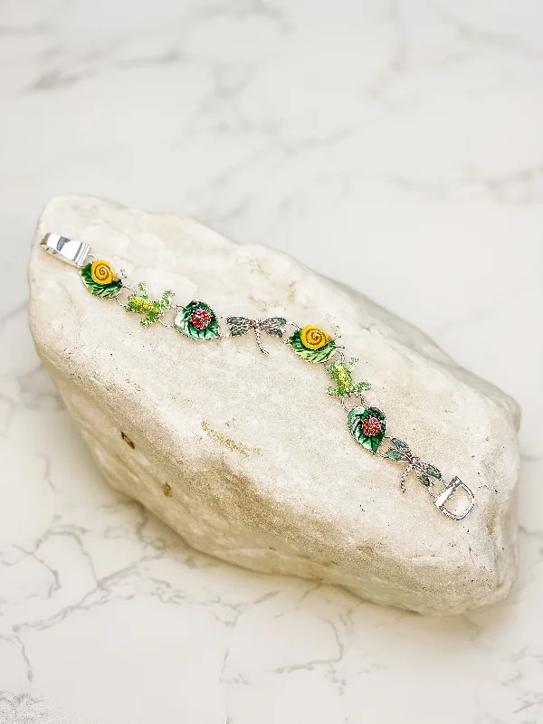 adjustable gemstone bracelet-Enamel Garden Magnetic Bracelet