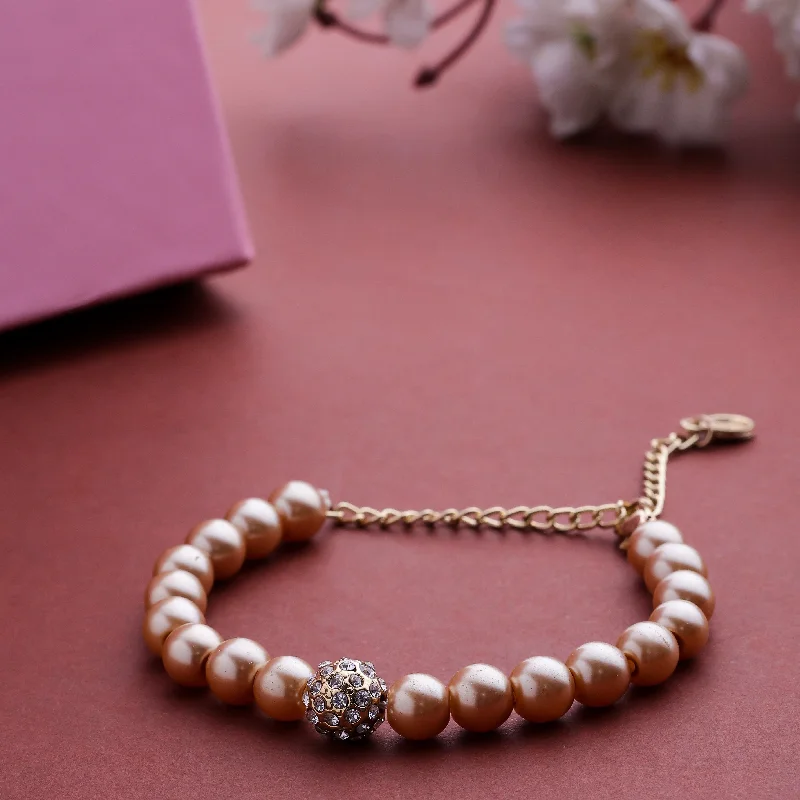 friendship bracelet with special message-Estele - Fancy Gold Pearl Single line Bracelet with Crystal Balls