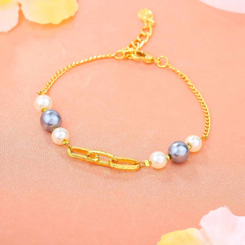 tennis bracelet with crystals-Estele Gold Plated Classic Pearl Bracelet for Women