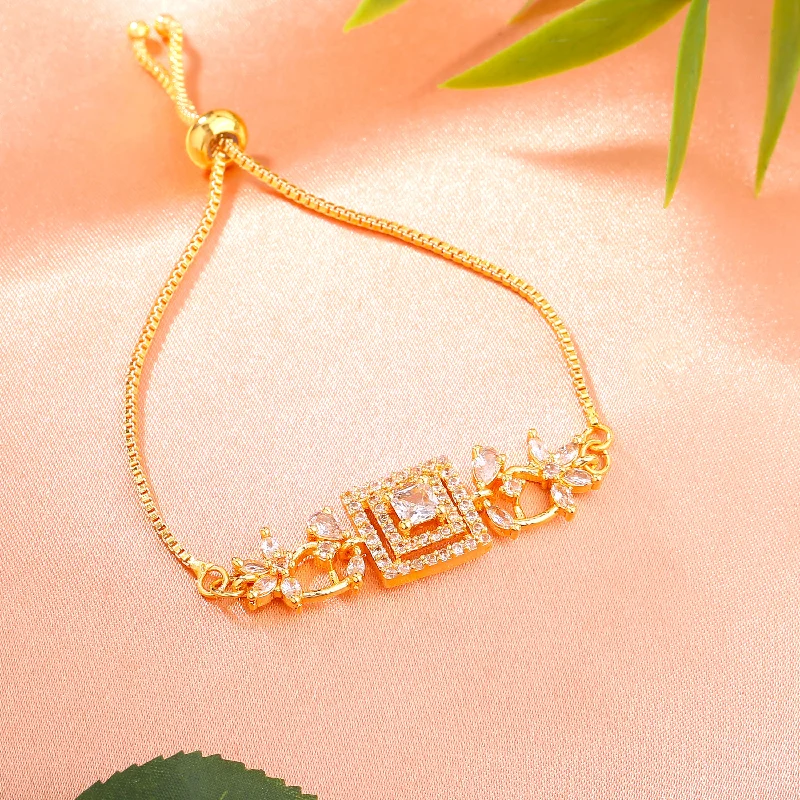 bracelet with family charms-Estele Gold Plated CZ Glamorous Bracelet for Women