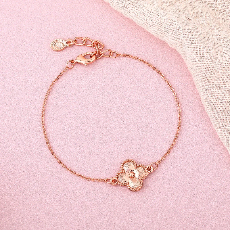 custom bracelet with charms-Estele Rosegold Plated Exquisite Single Clover Designer Adjustable Charm Bracelet for Women and Girls