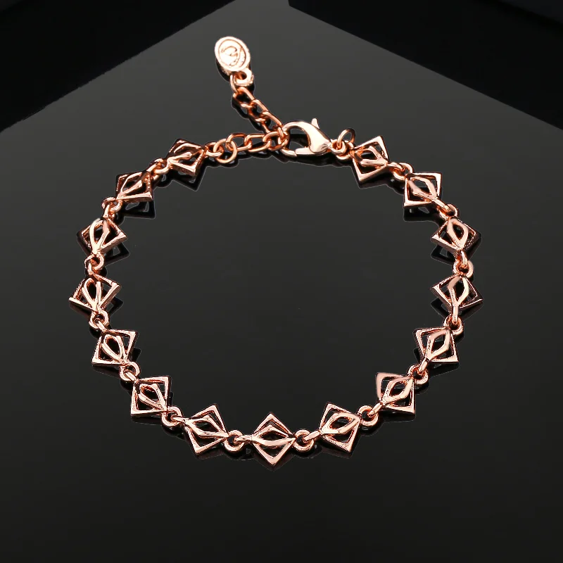 men's custom engraved bracelet-Estele Rose Gold Plated Geometric Designer Bracelet for Women