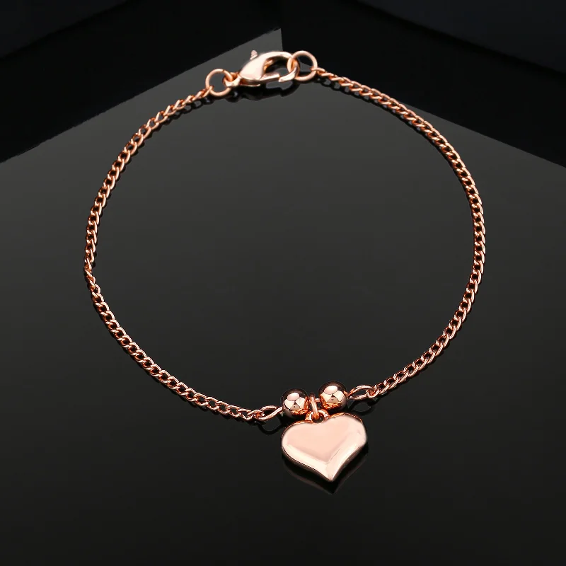 simple gold chain bracelet-Estele Rose Gold Plated Heart Shaped Bracelet for Women