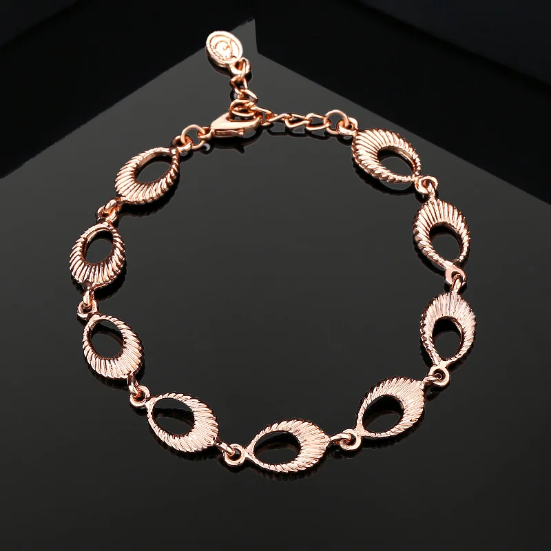 couple bracelets with initials-Estele Rose Gold Plated Striking Patterned Bracelet for Women