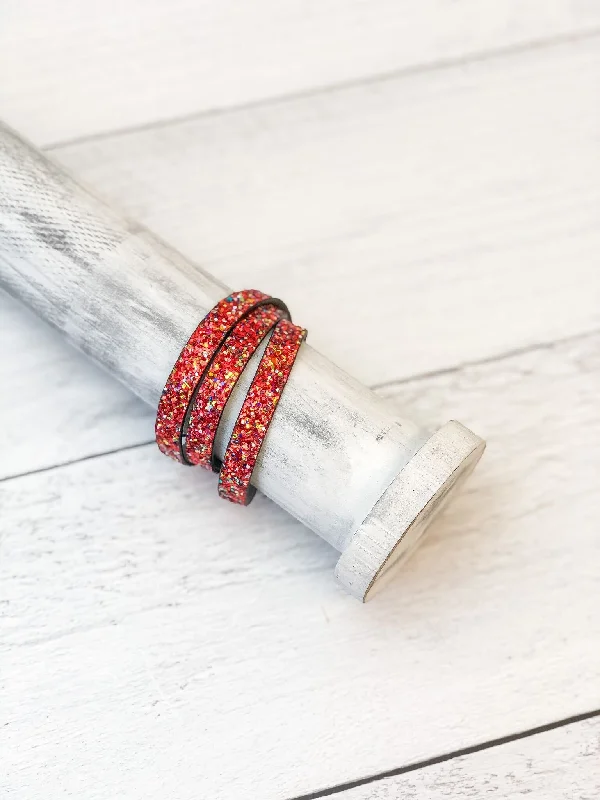 custom engraved bracelet for best friend-Glitter Magnetic Wrap Bracelet - Red