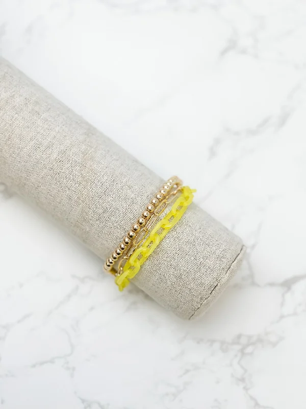 chic personalized bracelet-Gold Bead & Chunky Chain Layer Bracelet - Yellow