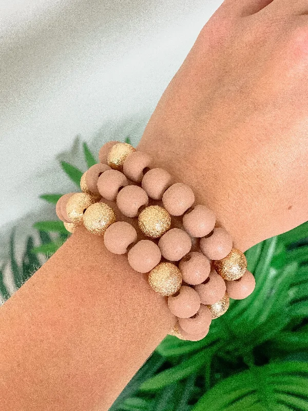 men’s beaded cuff bracelet-Gold & Color Bead Bracelet Stack - Blush