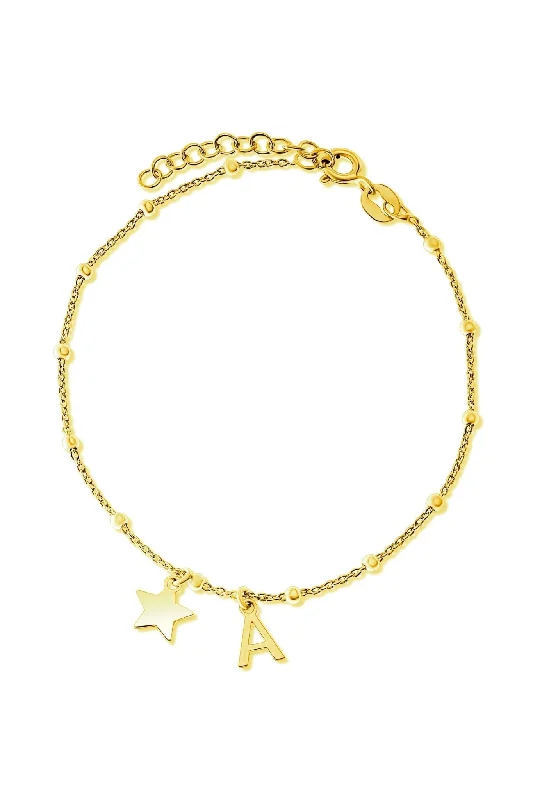 custom-made bracelet for girls-Gold Plated Sterling Silver Initial Star Charm Bracelet