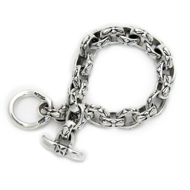 charm bracelet for birthday gift-Immortal Cross Link Bracelet  with Bent Cross T-Bar