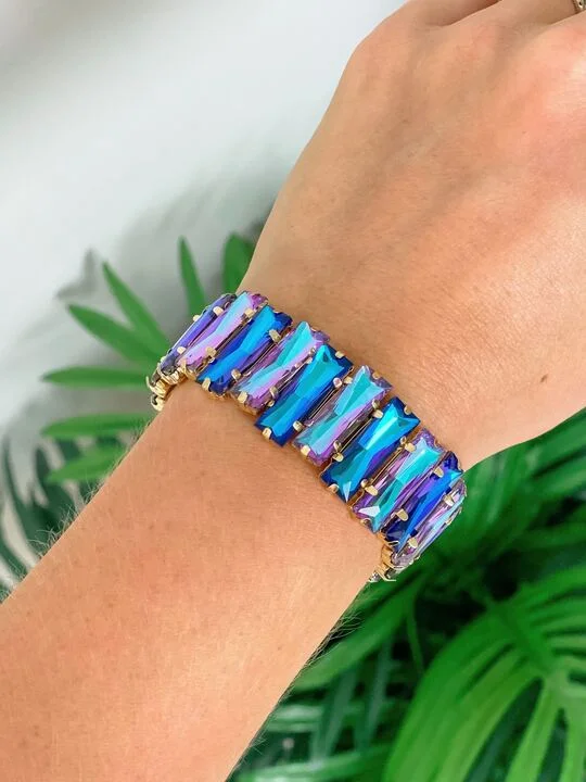 bracelet with angel wings charm-Iridescent Jewel Stretch Bracelet - Blue