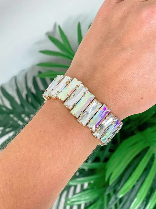 adjustable cuff bracelet for women-Iridescent Jewel Stretch Bracelet - Clear