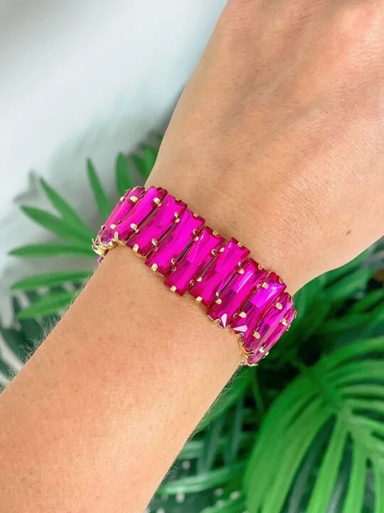 couple’s bracelet with engraved names-Iridescent Jewel Stretch Bracelet - Fuchsia