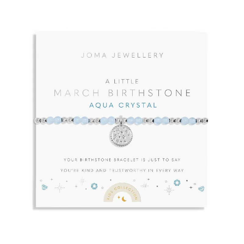 silver bracelet with heart charm-Kids A Little March Birthstone Silver Plated Bracelet C784