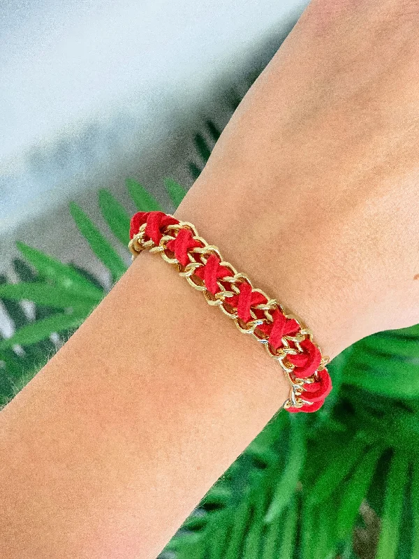 handmade gold charm bracelet-Link Toggle Bracelet - Red