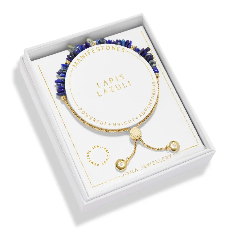 personalized charm bracelet-Manifestones Lapis Lazuli Gold Plated Bracelet 7447