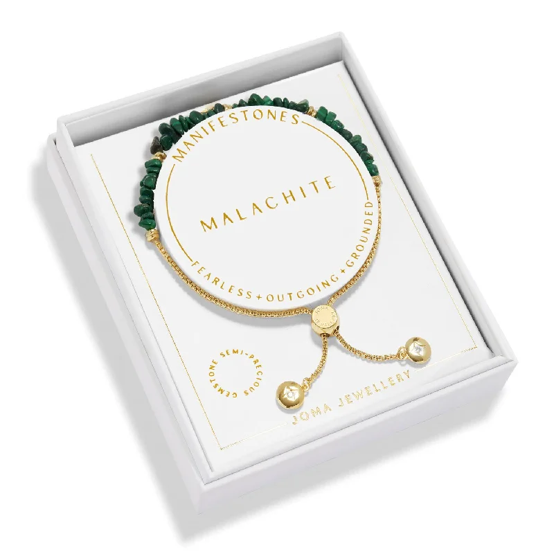 delicate gold bracelet for women-Manifestones Malachite Gold Plated Bracelet 7451