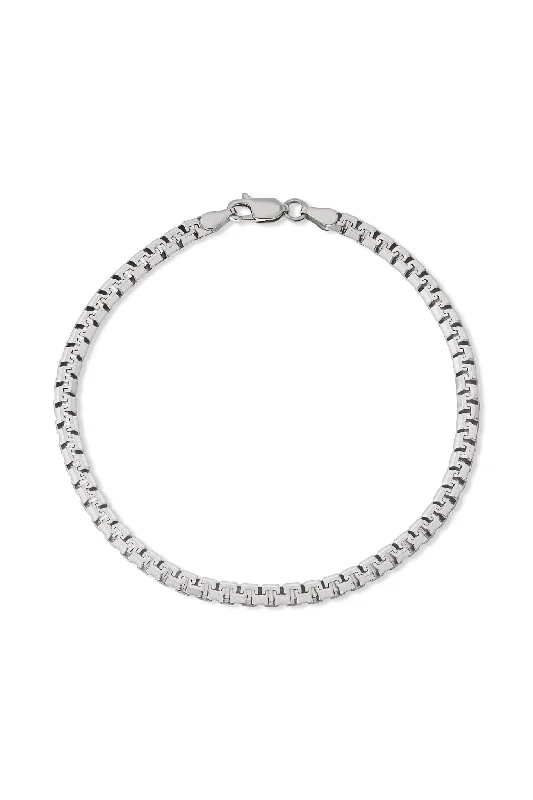 men’s chain bracelet with crystal charm-Mens Sterling Silver 3.6mm Square Link Chain Bracelet 8 Inch