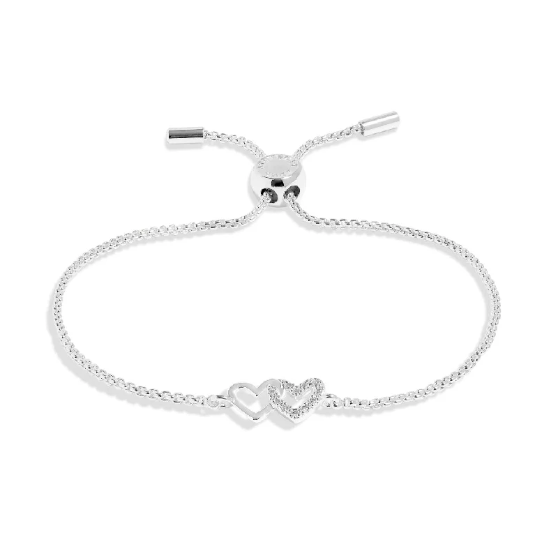 chic personalized bracelet-Mini Charms Pave Linked Hearts Silver Plated Bracelet 7641