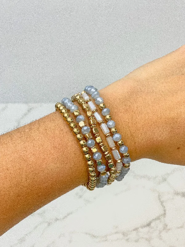 personalized cuff bracelet for women-Multi Strand Gray & Gold Bracelet Stack