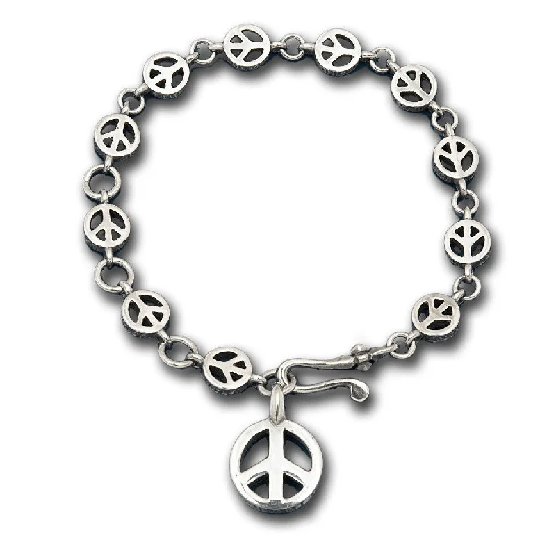 adjustable silver cuff bracelet for men-Peace Sign Bracelet