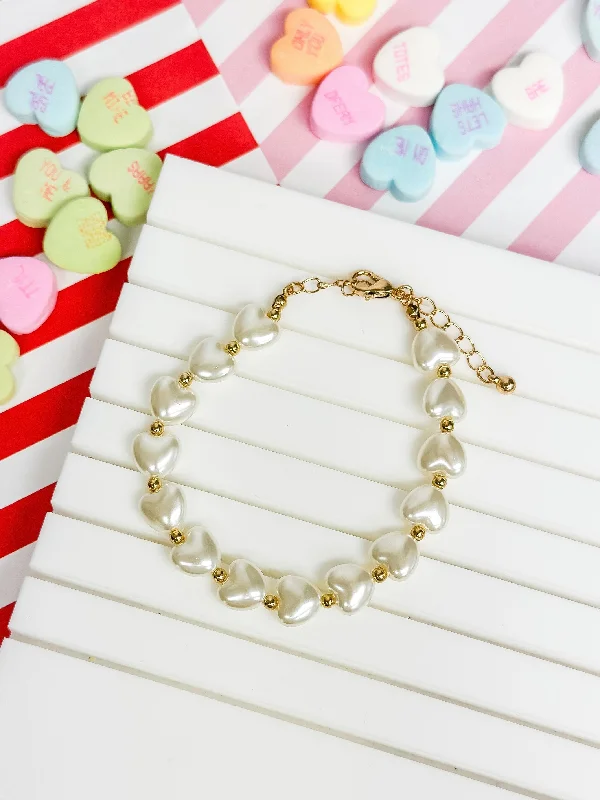 personalized bracelet for anniversary gift-Pearl Heart Beaded Bracelet