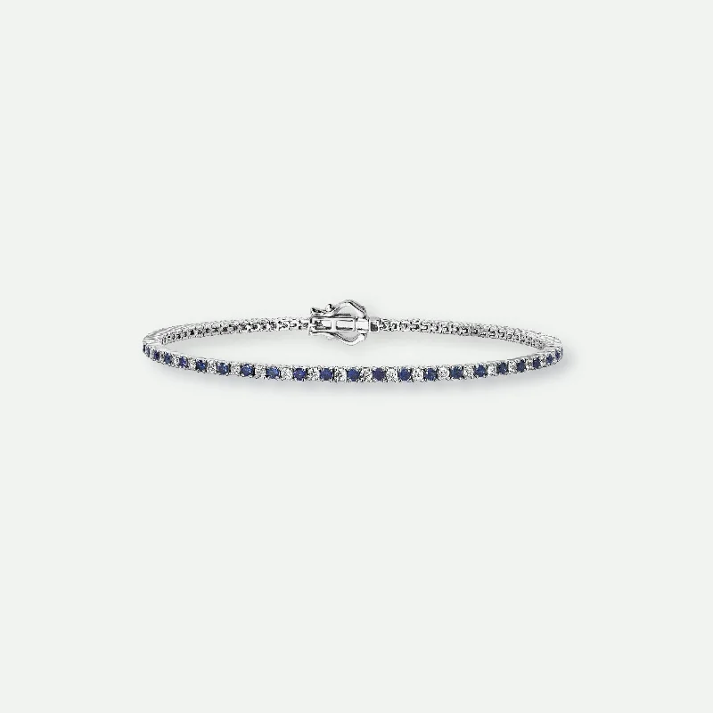 silver bracelet with moon charm-Penelope | 9ct White Gold Created Sapphire and Lab Grown Diamond Bracelet