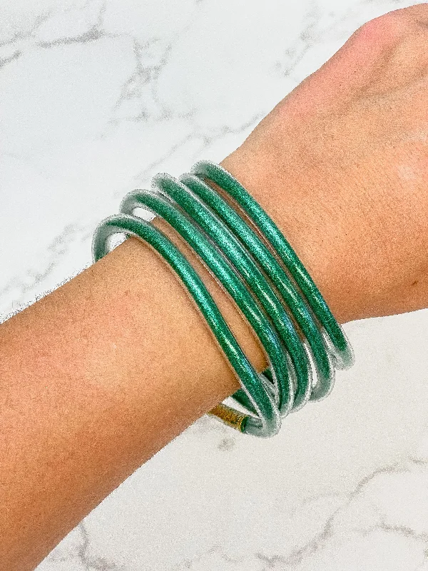 women’s gold bangle bracelet-Shimmer Tube Bracelets - Green