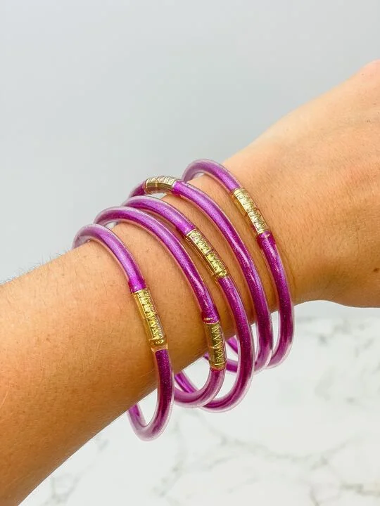 unique leather bangle bracelet-Shimmer Tube Bracelets - Fuchsia