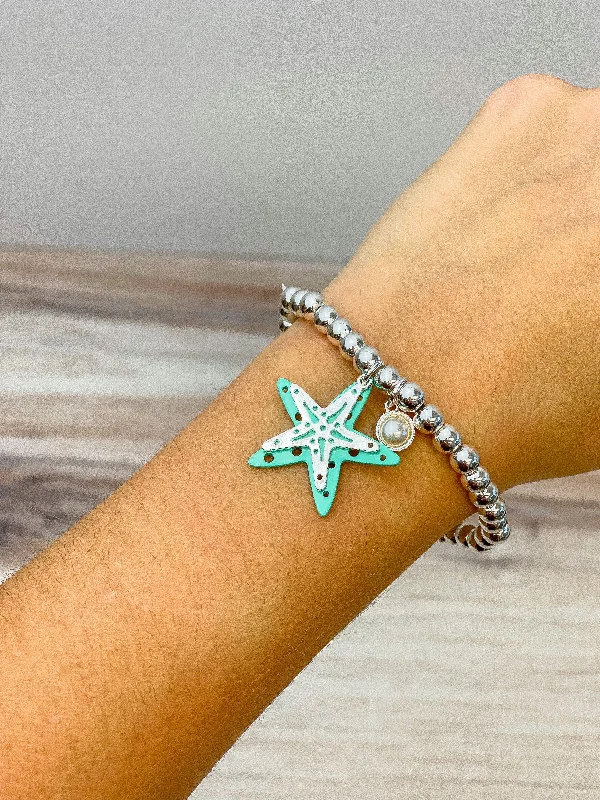 bracelet with meaningful charms for women-Starfish Charm Stretch Bracelet