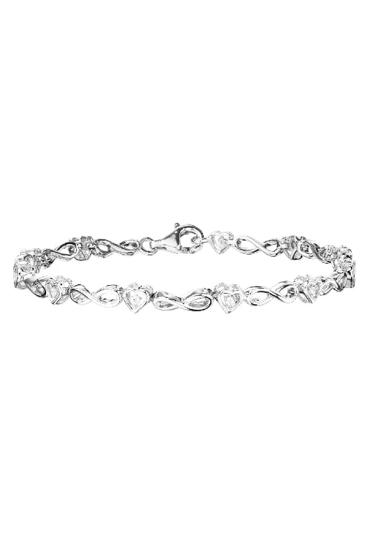 romantic charm bracelet for her-Sterling Silver 0.12ct Diamond Infinity Heart Bracelet