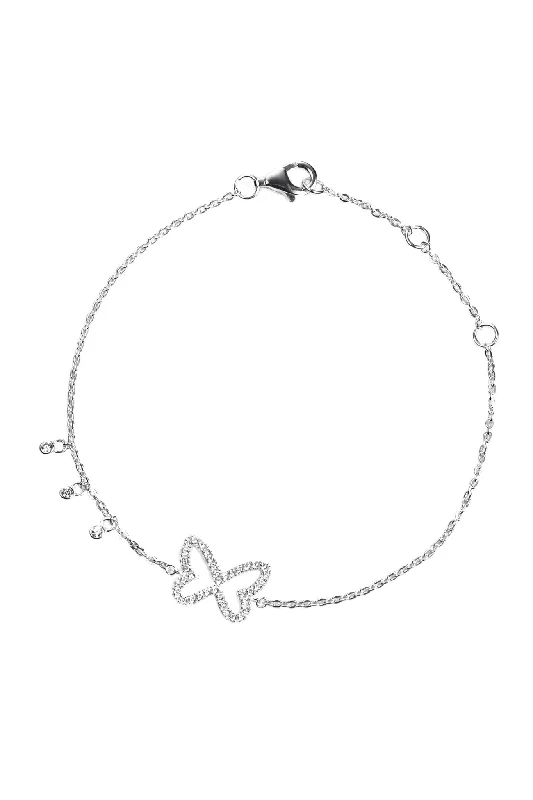 luxury bracelet for wedding gift-Sterling Silver Cubic Zirconia Butterfly Detail Bracelet