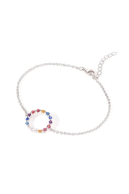 personalized friendship bracelet for teens-Sterling Silver Multi-Colour Cubic Zirconia Halo Bracelet