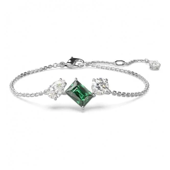 stackable beaded bracelets for women-Mesmera Mixed Cuts Green Rhodium Plated Bracelet 5668360