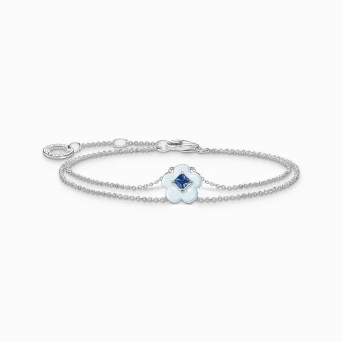 women's silver chain bracelet-Charming Flower With Blue Stone Bracelet A2093-496-1