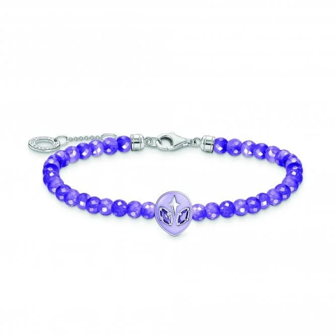 luxury diamond bracelet-Charming Sterling Silver Enamel Violet Alien Head Bracelet A2137-041-13-L19V