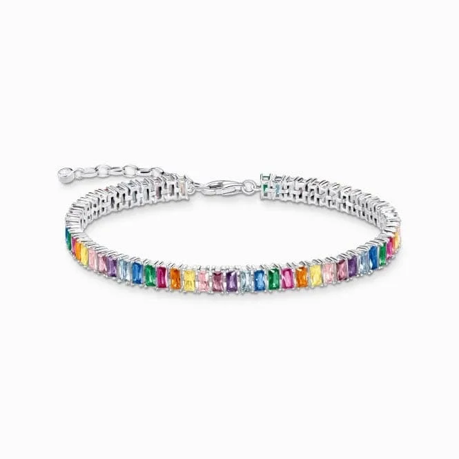 silver beaded bracelet with charm-Sterling Silver Colourful Stones Tennis Bracelet A2030-073-7