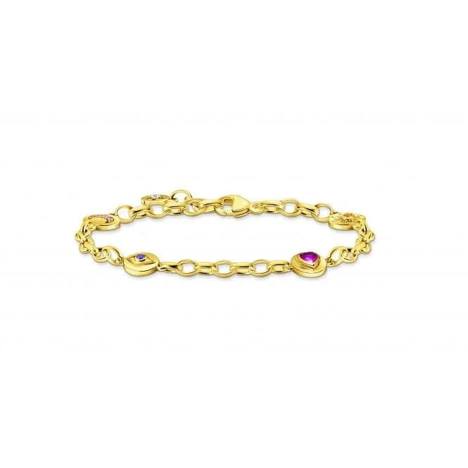 gold bracelet with lock charm-Sterling Silver Gold Plated Round Elements Stones Bracelet A2138-995-7-L19V