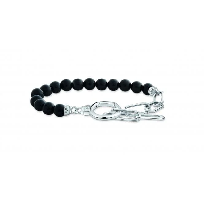 elegant multi-layer bracelet-Sterling Silver Onyx Beads Zirconia Bracelet A2134-027-11-L19V