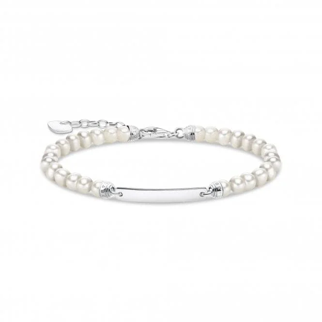 stackable silver bangles-Sterling Silver White Pearls Bracelet A2042-082-14-L19V