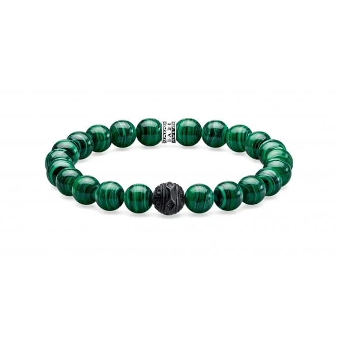 leather and silver bracelet for women-Thomas Sabo Black Cat Green Beaded Bracelet A1778-530-6